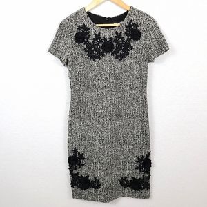 Karl Lagerfeld Tweed Floral Applique Shift Dress